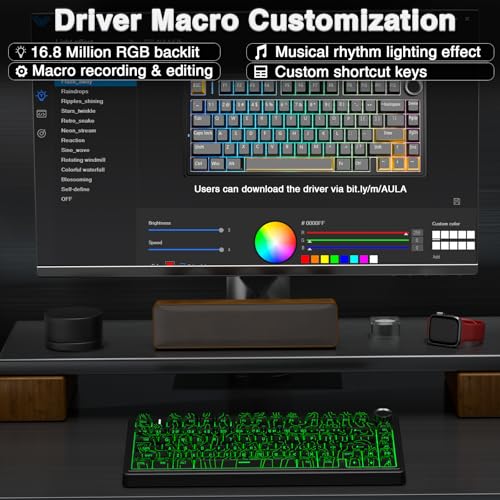 AULA F75 Pro Wireless Mechanical Keyboard with Knob,75% Hot Swappable Custom Gaming Keyboards,RGB Backlit,Pre-lubed Switches,Side Printed PBT Keycaps Creamy Sounding Computer Keyboard, Line Black - color: F75 Pro-Line Black
