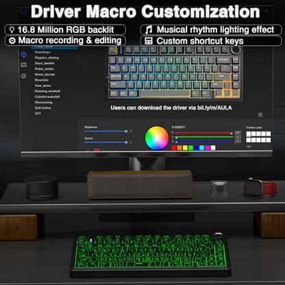 AULA F75 Pro Wireless Mechanical Keyboard with Knob,75% Hot Swappable Custom Gaming Keyboards,RGB Backlit,Pre-lubed Switches,Side Printed PBT Keycaps Creamy Sounding Computer Keyboard, Line Black - color: F75 Pro-Line Black