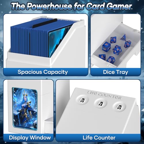 Proijeut Mtg Deck Box with Life Counter, Commander Deck Box Fits 100 Double-Sleeved Cards, Magic Card Storage Box with Commander Display & Dice Tray, Fit for MTG, TCG, CCG (White) - color: White