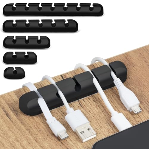 Cable Organizer Clips 5-Pack – Strong Adhesive Cord Holders for Desk, Wall & Home – Mixed Slot Sizes (1, 2, 3, 5, 7)