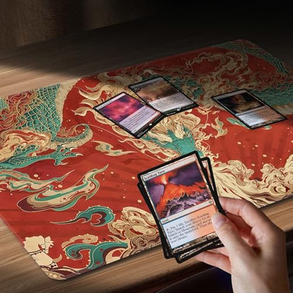 MTG Playmat Non-Slip Rubber Backing Printing Commander Board Game Desk Mat Duel Mat TCG PTCG Playmat 24x14 inches and Free Storage Bags (Dragon L, 24"X14") - color: Dragon L, size: 24"X14"