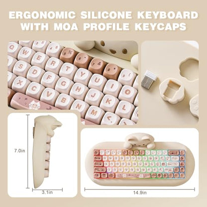 YUNZII C68 Silicone Cute Cat Mechanical Keyboard (Brown,Cocoa Cream Switch) | Wireless Triple Mode BT5.0/2.4G/Wired, RGB Backlit NKRO, Cute Cat Silicone Ergonomic Design for Win/Mac - color: Brown, size: Cocoa Cream V2 Switch