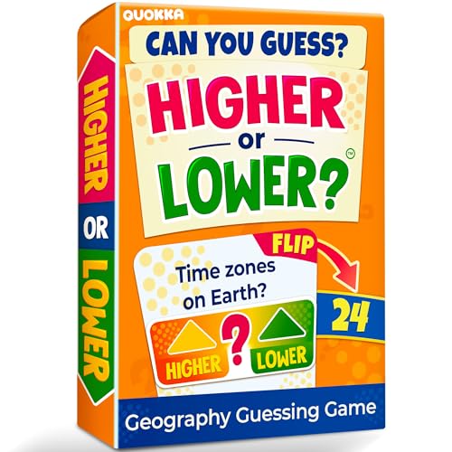 QUOKKA Trivia Board Games for Kids and Adults – Family Board Games for Family Game Night – Higher or Lower Trivia Cards for Kids 8-12 – Guess Fun Questions – Geography Card Game for Families&Teens - color: Geography 2.0