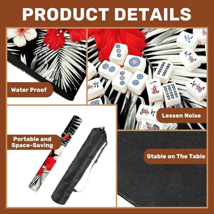 Mahjong Mat 31.5" x 31.5" Red White Hibiscus Flowers Black White Leaves Seamless Beach Non-Slip Noise Reduction Mahjong Tiles Table Cover for Dominoes Poker Card Board and Tile Games - color: Color4