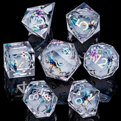 DND Dragonfly Dice 7PCS Polyhedral Sharp Edge Dice Set with Gift Case for Dungeons Dragons Role Playing Game, RPG Resin D and D Dice D6 D8 D10 D12 D20 D% (White Silver) - color: Qt-white Silver