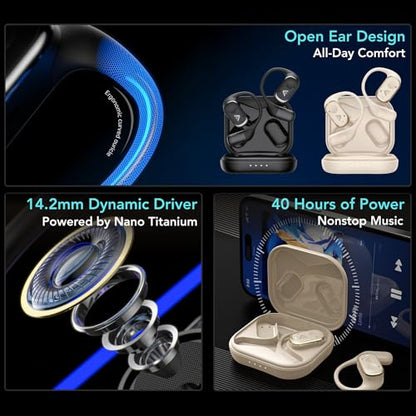 Joy Open-Ear Headphones, Wireless Bluetooth 5.4 Earbuds, Over-Ear Around-Ear Earhook, Sports Fit for Running & Workouts, ENC Clear Calls, HD Sound, App EQ, 40H Battery, IPX4 Sweatproof, Black - color: Black