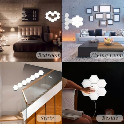 YXQUA Hexagon Wall Light Panels, Touch Control, White, 6 Pack | DIY Modular Assembly, Creative Geometry, for Autism, Sensory Room, Game Room, Living Room, Bedroom, Party, USB Powered - color: White
