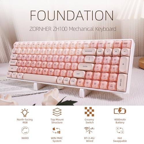 ZORNHER ZH100 Foundation Mechanical Keyboard,98% Pink Creamy Keyboard with Number Pad,Full Size Gaming Keyboard Cute,Jelly MOA Profile Round Keycaps,Creamy Sounding Linear Switches,PC Gaming - color: Foundation, size: Creamy Switch