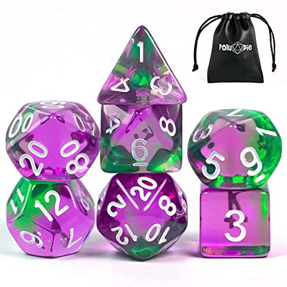 7-Die DND Dice Set Polyhedral Dice Set with a Leather Dice Bag, D&D Dice Set for RPG Table Games (T/Purple Green) - color: T/Purple Green