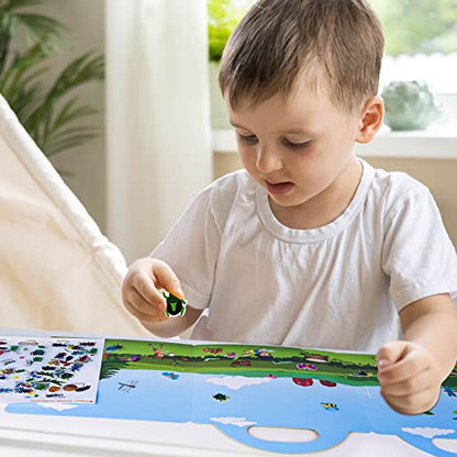 ASTARON Reusable Sticker Book for Toddlers, 88 Pcs Insect Stickers Road Trip Activities Car Airplane Activities Travel Toys for Kids, Kids Quiet Time Activities (2-6 Age) - style: Insects