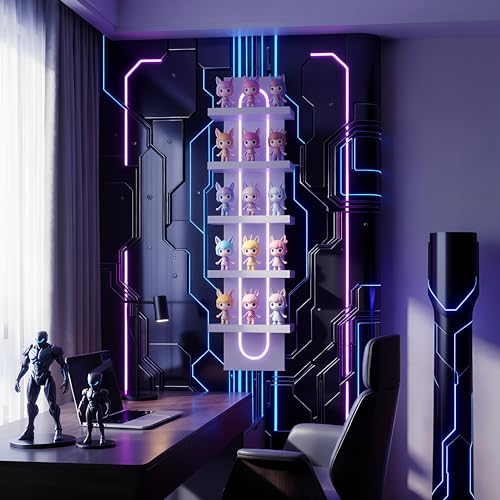 U-Shaped 5-Tier Compact Narrow RGB Light Wall Shelf White | Modern Vertical Shelf for Vanity, Ideal for Anime Figures, Perfumes, Cosmetics, Colleclibles - color: 4ur-white