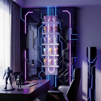 U-Shaped 5-Tier Compact Narrow RGB Light Wall Shelf White | Modern Vertical Shelf for Vanity, Ideal for Anime Figures, Perfumes, Cosmetics, Colleclibles - color: 4ur-white
