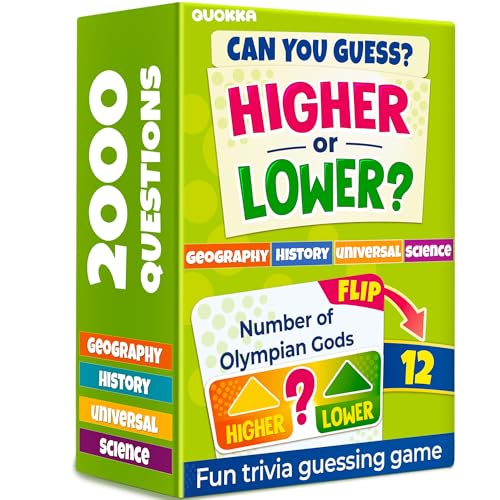 QUOKKA Trivia Board Games for Kids and Adults – 4xSET Family Board Games for Game Night – Higher or Lower Trivia Cards for Kids 8-12 - Challenge History, Science, Geography & More for Families & Teens - color: 4 Set