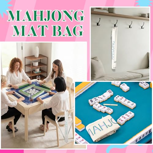34 Inch Long Mahjong Mat Bag Cute Double Strapped Canvas Drawstring Mahjong Holder Lightweight Outdoor Carrying Bag for Board Games Travel Storage-Mat Not Include(Beige,1 Pc) - color: Beige, style: Soild