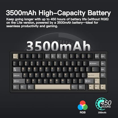 KEEBMONKEY WOBKEY Rainy 75 CNC Aluminum HMX/JWK/Cocoa Switches Triple-Mode Connectivity Mechanical Keyboard with Superior Acoustics, RGB/PP/Gradient Glass/3500mAh/Violet Switch (Standard - Black) - style: Standard - Black