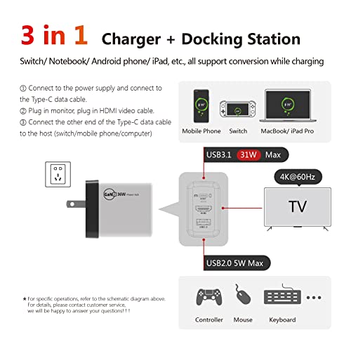Switch Dock for Nintendo Switch, Portable TV Dock Station only for nintendoswitch,steam Deck USB C Hub Charger Laptop Docking with USB A /4K60 HDMI/PD (not for Nintendo Switch 2)