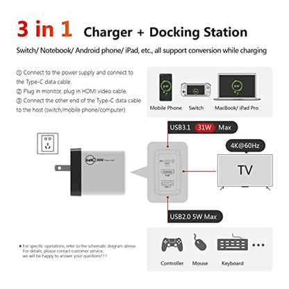 Switch Dock for Nintendo Switch, Portable TV Dock Station only for nintendoswitch,steam Deck USB C Hub Charger Laptop Docking with USB A /4K60 HDMI/PD (not for Nintendo Switch 2)