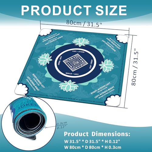 Mahjong Mat for Table,31.5 * 31.5in 3mm，Non-Slip, Silent. | Mahjong Mat with Rules with Storage Bag， Reduction Gaming Mat for Mahjong, Poker, Board Games, Dominoes (Turquoise) - color: Turquoise