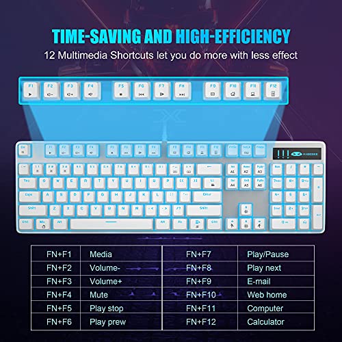 MageGee Mechanical Gaming Keyboard, Wired USB Adjustable Backlight Keyboard, New Mechanical Storm 100% Anti-ghosting Keyboards with Blue Switches for Windows PC/MAC Games (White) - color: White