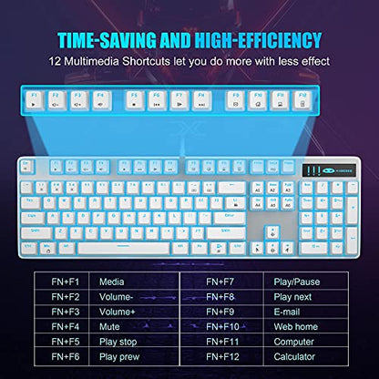 MageGee Mechanical Gaming Keyboard, Wired USB Adjustable Backlight Keyboard, New Mechanical Storm 100% Anti-ghosting Keyboards with Blue Switches for Windows PC/MAC Games (White) - color: White