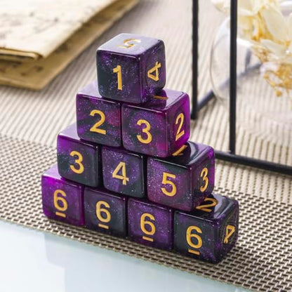 10 Pieces Polyhedral Dice Set D6 Dice 16mm Acrylic 6 Sided Dice Game Dice for Dungeons and Dragons RPG MTG DND Dice Table Games (Starry Purple Black) - color: Starry Purple Black