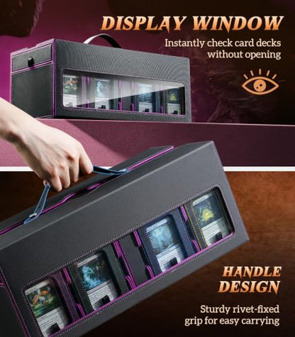 TiMOVO MTG Commander Deck Box, 11-in-1 Modular for TCG/PTCG, Black & Purple | 8-Deck Card Storage Case and 3 Dice Trays, Holds 1760+ Single-Sleeved Cards, Display Window, Carry handle - color: Black & Purple