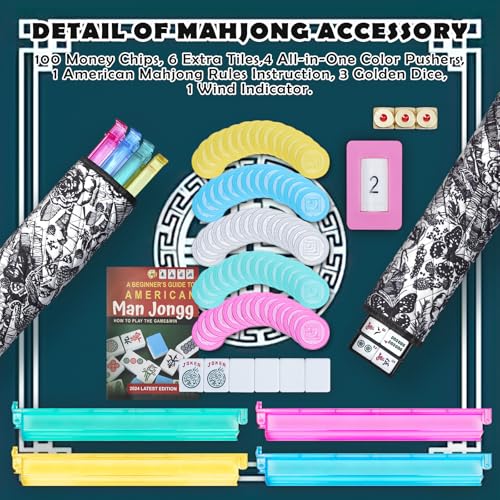 American Mahjong Set, 166 Premium Scratch-Resistant Tiles, Metal Dice | 4 Upgraded Rack Pushers, Portable Soft Carry Case, Complete Traditional Mah Jongg Game Set for Party, Travel & Gift