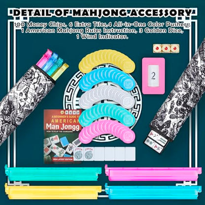 American Mahjong Set, 166 Premium Scratch-Resistant Tiles, Metal Dice | 4 Upgraded Rack Pushers, Portable Soft Carry Case, Complete Traditional Mah Jongg Game Set for Party, Travel & Gift