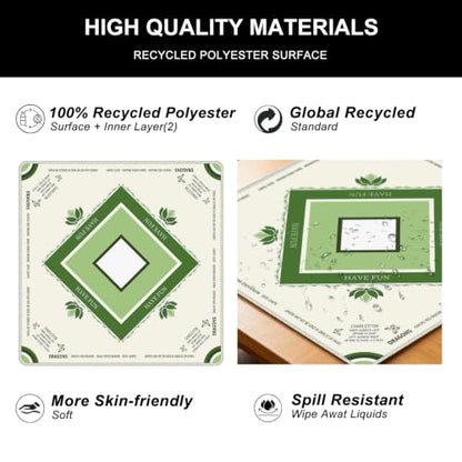 Mahjong Mat for Table with Rules, 31.5" x 31.5" Noise Reduction Non Slip Waterproof Mah Jong Table Mat with Carrying Bag, Suitable for Mahjong, Poker, Board Games, Dominoes, and Card Games(Green) - color: Green White