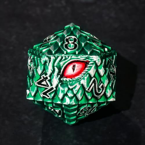 Dragon Eye Metal Dice Set, 7 Pcs Dragon Scale Metallic Dice, Gift Box for Dungeons & Dragons Tabletop Game (Green Dragon Scale & Red Eye) - color: Green Dragon Scale & Red Eye