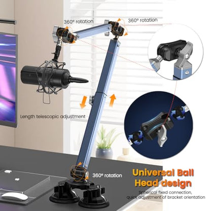 Microphone Boom Arm, 360°Rotatable Adjustable & Foldable Desk Microphone Arm Stand with 3/8"Adapters, Sturdy Aluminum Alloy Mic Arm for Podcast, Video, Gaming, Meeting,Studio (Clip-On) - style: Clip-On