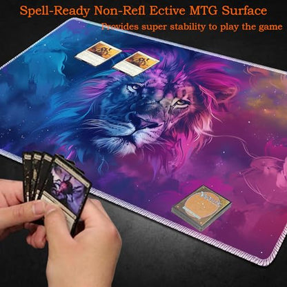 for MTG Playmat Non-Slip Rubber Play Mat with Storage Bag Combination, Ideal for Card Game Lovers TCG Play Mat, Blue and Purple Lion - color: Blue and Purple Lion