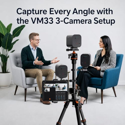 NearStream VM33 3-Pack Multi Camera Live Streaming Kit, 3 Wireless Streaming Cameras with Tripod, Super Clamps & Tablet Holder for Church, Sports, Podcasts, Interviews & Events (VM33 3-Pack Kit)