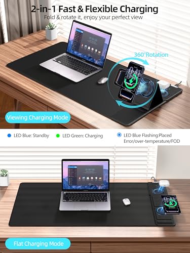 Mouse Pad with Magnetic Wireless Charger & Adjustable Phone Stand | 31.5"x15.8" Full Desk Coverage Mousepad, Waterproof Ultra-Smooth Desk Mat, Non-Slip Base, Black - color: Black-Magnetic Stand-31.5"x15.8"-Right