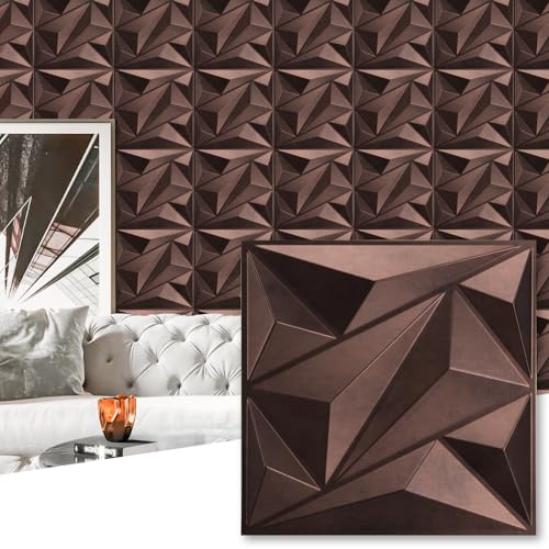 Art3dwallpanels Antique Copper 33 Pack 3D Wall Panels for Interior Decor, PVC Textured Wall Panels 12''x12'' Cover 32.Sq.Ft.Antique Copper | PVC Accent Wall Panels for Interior Wall Decor, Living Room Lobby Bedroom Hotel Office - color: Antique Copper, si