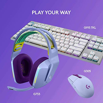 Logitech G733 Lightspeed Wireless Gaming Headset - Lilac | Suspension headband, LIGHTSYNC RGB, Blue VO!CE mic technology, PRO-G audio drivers - color: Lilac