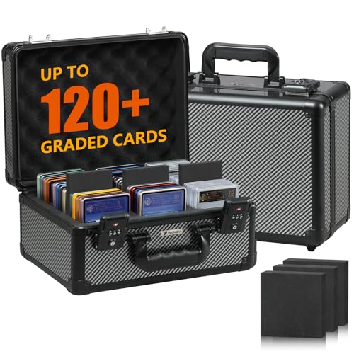 120+ 3 ROW Graded Card Storage Box - TSA Combination Lock Trading Card Box with 6 Foam Dividers Waterproof Slab Case Fits for PSA/BGS/CSG/FGS Cards | Gift for Sports, TCG, MTG Card Collectors Black - color: Black 3 Slots