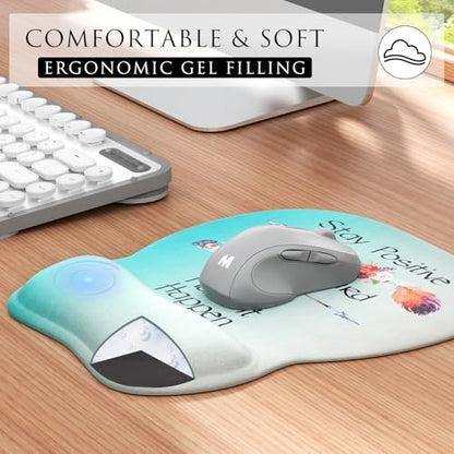 MROCO Ergonomic Mouse Pad with Gel Wrist Rest, 9.4 x 8.1 in, Feather Arrow | Ergonomic Shape Design, Multiple Pattern Options, Gel Wrist Comfort, Smooth Lycra Surface, Non-Slip PU Base - color: Feather Arrow