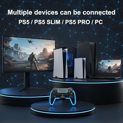 VioraTech Wireless Controller for PS5 with Hall Effect Joysticks, RGB Lighting, Turbo & Macro Functions, Linear Triggers, 6-Axis Sensor, Dual Vibration, Touchpad, Speaker & 3.5mm Audio Jack – Compatible with PS5/Pro/Slim/Mac/Steam Deck/PC