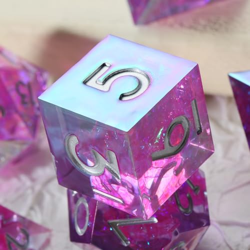 Iridescent Plating Purple Sharp D&D Dice, DNDND Handmade DND Resin Sharp Edge D&D Die with Gift Case for Dungeons and Dragon Tabletop Games (Iridescent Plating Purple) - color: Iridescent Purple