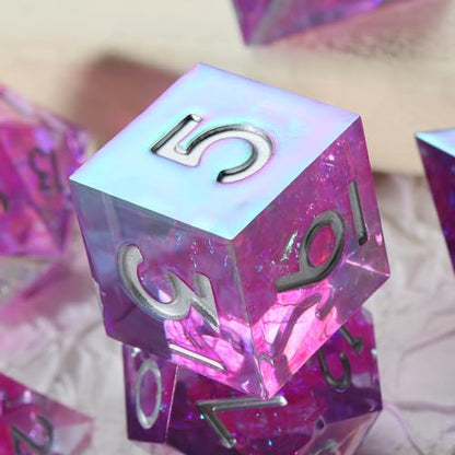 Iridescent Plating Purple Sharp D&D Dice, DNDND Handmade DND Resin Sharp Edge D&D Die with Gift Case for Dungeons and Dragon Tabletop Games (Iridescent Plating Purple) - color: Iridescent Purple