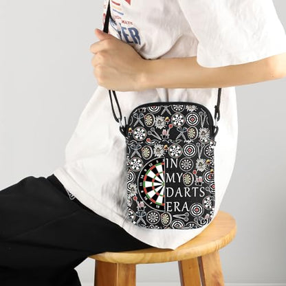 MNIGIU Funny Dart Gift For Dart Player In My Darts Era Crossbody Bag Dartboard Paint Shoulder Bag Dart Game Queen Gift - color: In My Darts Era Black