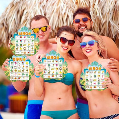 39Pcs Hawaiian Bingo Game for Adults Kids 24 Players Tropical Summer Palm Leaves Bingo Game Cards with Reward Stickers for Family Friend Student Large Group Activities Luau Theme Party Supplies Favors - style: Hawaiian