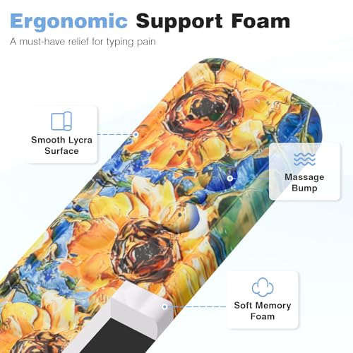 Ospelelf 3 in1 Ergonomic Wrist Rest Pad for Computer Keyboard and Mouse, Large Mouse Pad Set with Support for Office, Sunflower - color: Sunflower