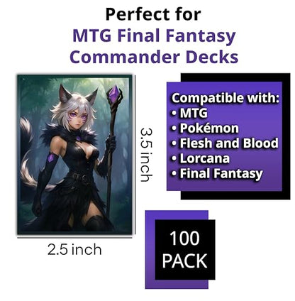 Anime Cat Warlock Card Sleeves 102 Pack – Compatible with MTG & TCGs – Perfect for Y'shtola, Night’s Blessed & Final Fantasy Commander Decks – Premium Card Game Sleeves for Magic - color: Anime Cat Warlock