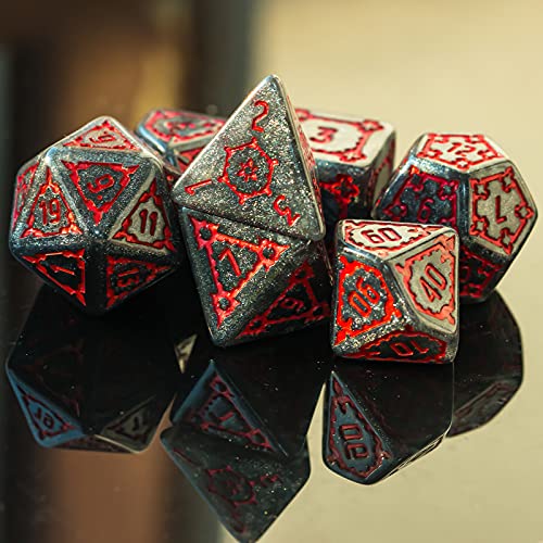 Cusdie 7 Pcs 25mm Giant Dice DND with Dragon Eye Dice Bag, Polyhedral Dice Set, D&D Dice for Pathfinder RPG (Black Red) - color: Black Red