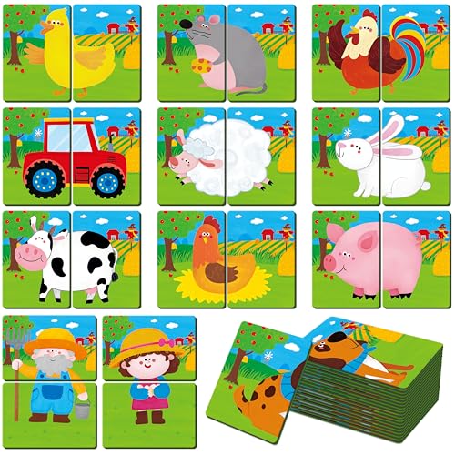 SpriteGru Farm Animal Memory Game, 28 Chunky Cards Farm Animal Head Tail Matching Activity 1-5 Players Memory Matching Game for Toddlers, Preschoolers - style: Farm Animal