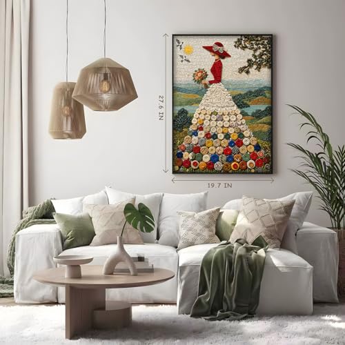 Impossible Puzzle for Adults 1000 Pieces, Women Puzzle Elegant Lady Scenic | Button Art Beauty Nature Puzzle Landscape, Flower Jigsaw Puzzle for Adults Aesthetic Art Challeng - style: Button Skirt Puzzle