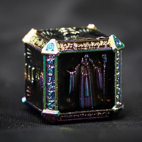 Metal DND Dice Set for D&D Dungeons and Dragons RPG Game Skull Wizard Theme Polyhedral Dice with Metal Gift Box for Dice Goblin Collectable Unique Skeleton Halloween Accessories (Iridescent) - color: Iridescent