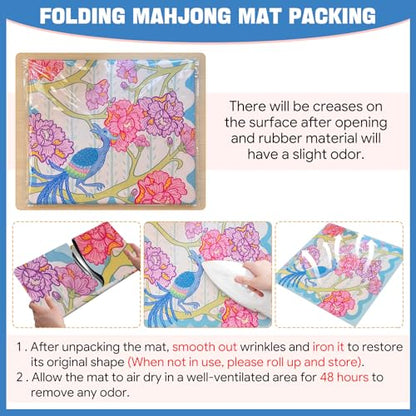 Drydiet Mahjong Mat for Table 31.5 x 31.5 Inch American Mahjong Mat with Carrying Bag, Non-Slip Noise Reduction Table Item for Family Poker Domino Board Game Night & Party Use(Peacock) - style: Peacock